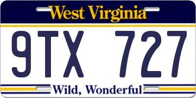 WV license plate 9TX727