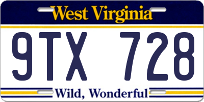 WV license plate 9TX728