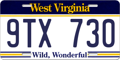WV license plate 9TX730