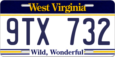 WV license plate 9TX732
