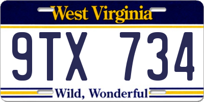WV license plate 9TX734