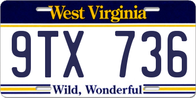 WV license plate 9TX736