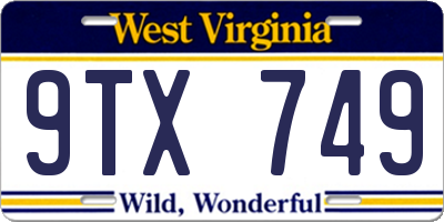 WV license plate 9TX749
