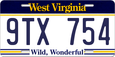 WV license plate 9TX754