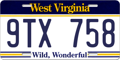 WV license plate 9TX758