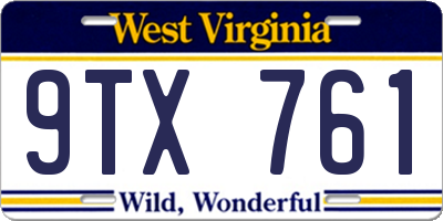 WV license plate 9TX761