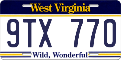 WV license plate 9TX770