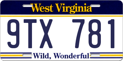 WV license plate 9TX781