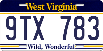 WV license plate 9TX783