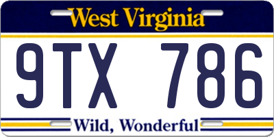 WV license plate 9TX786