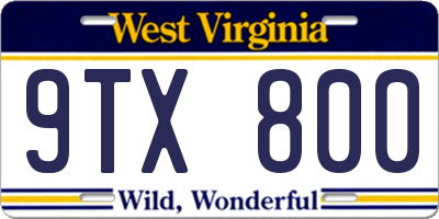 WV license plate 9TX800