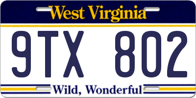 WV license plate 9TX802