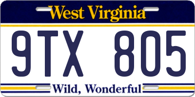 WV license plate 9TX805