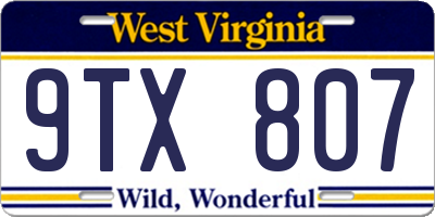 WV license plate 9TX807