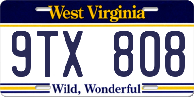 WV license plate 9TX808