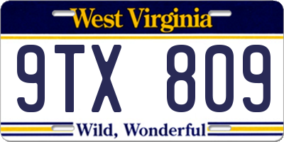 WV license plate 9TX809