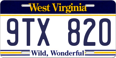 WV license plate 9TX820