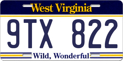 WV license plate 9TX822