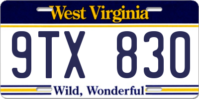 WV license plate 9TX830