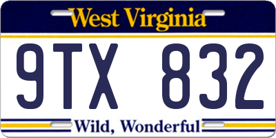 WV license plate 9TX832