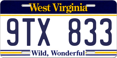 WV license plate 9TX833