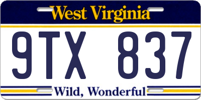 WV license plate 9TX837