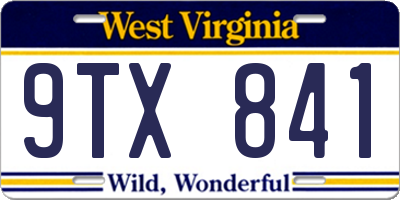 WV license plate 9TX841