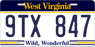 WV license plate 9TX847