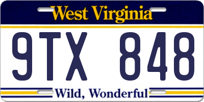 WV license plate 9TX848