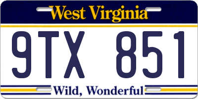 WV license plate 9TX851