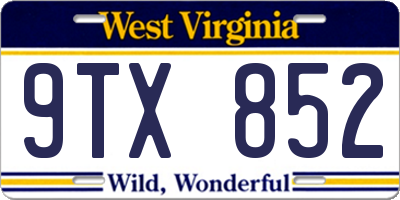 WV license plate 9TX852