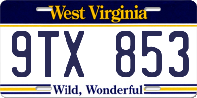 WV license plate 9TX853