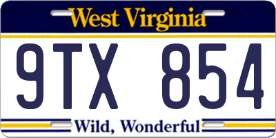 WV license plate 9TX854