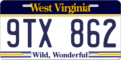 WV license plate 9TX862