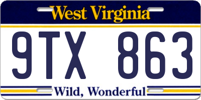 WV license plate 9TX863