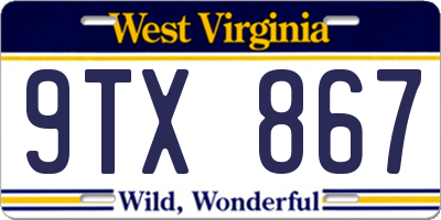 WV license plate 9TX867