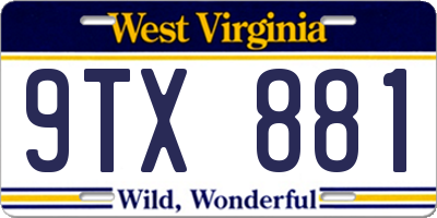 WV license plate 9TX881