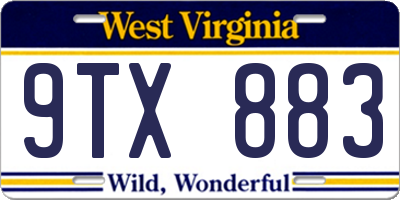 WV license plate 9TX883