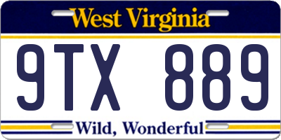 WV license plate 9TX889