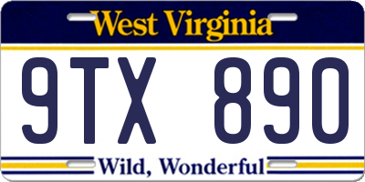 WV license plate 9TX890
