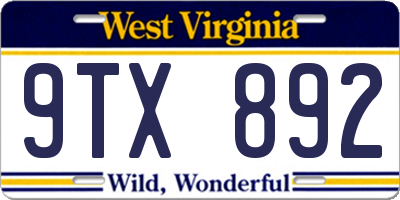 WV license plate 9TX892