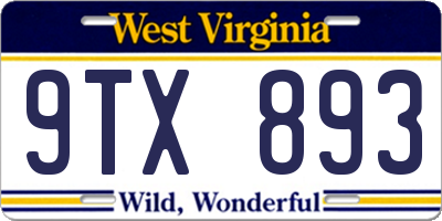 WV license plate 9TX893