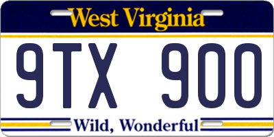 WV license plate 9TX900