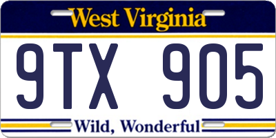 WV license plate 9TX905