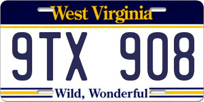 WV license plate 9TX908
