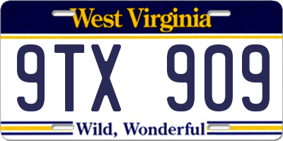 WV license plate 9TX909