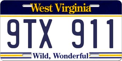 WV license plate 9TX911