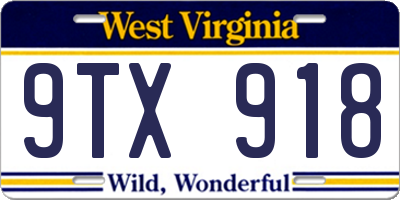 WV license plate 9TX918