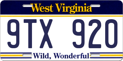 WV license plate 9TX920