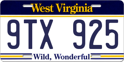 WV license plate 9TX925